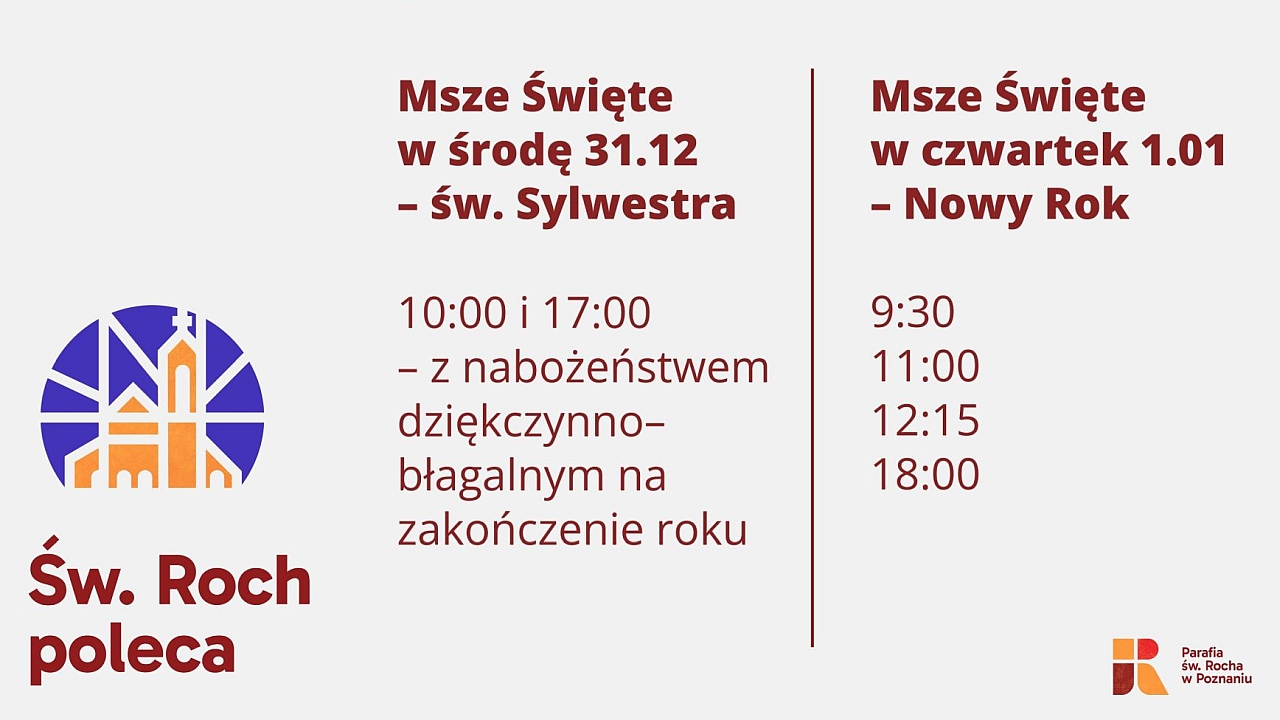 Msze św. w Sylwestra i Nowy Rok
